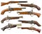 Collection of vintage guns isolated on the white background