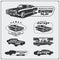 Collection of vintage muscle cars labels, badges and design elements. Car service labels.
