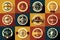 Collection of vintage retro coffee stickers, badges, ribbons