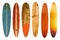 Collection of vintage wooden longboard surfboard
