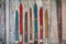 Collection of vintage wooden weathered ski\'s