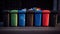 Collection of waste bins full of different types of garbage, recycling and separate waste collection concept, generative ai