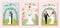 Collection of wedding cards. Wedding couple in love at the ceremony, brides and grooms. Vector illustration. Beautiful template. C