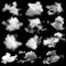 Collection of white and black cloud isolated on background for Design element,Textured Smoke,brush effect