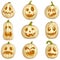 Collection of white Jack-o'-lantern pumpkins for Halloween. Set of characters with different facial expressions