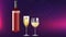 Collection of wine glasses and bottle on abstract background