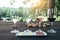 Collection of wine glasses on wooden table