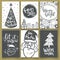 Collection of winter greeting cards with doodle hand drawn Santa