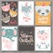 Collection of winter greeting cards with doodle hand drawn tiny
