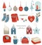 Collection of winter home cozy elements in scandinavian hygge style, Christmas set of individual elements