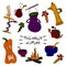 Collection of witch objects, potions, ingredients. Halloween spooky elements, cliparts, stickers