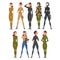 Collection of Woman Soldiers or Officers in Combat Uniform with Assault Rifles, Professional Military Female Characters