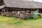 Collection of wooden carts in the Belarusian estate. Belarus, Na