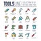 Collection of working tools icons items design. Construction instruments with any elements set. Diy, building, work