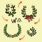 Collection Wreaths for the champion. Funny drawings in the style of a sketch. Laurel branches or olive leaves for the