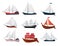 Collection of yachts, sailboats or sailing ships. Cruise travel company icons design. Vector old vessels