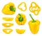 Collection of yellow bell peppers and slices