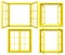 Collection of yellow window frames on white