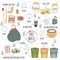 Collection of Zero Waste durable and reusable items or products - glass jars, eco grocery bags, wooden cutlery, comb