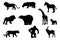 Collection of zoo animal silhouettes, black and white vector illustration of animals for textile, books, tattoo isolated on white