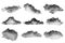 Collections of separate white clouds on a black background have real clouds. White cloud isolated on a black background realistic