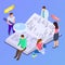 Collective education, group research isometric vector illustration