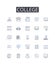 College line icons collection. University, Institute, Academy, School, Campus, Learning institution, Educational