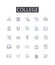 College line icons collection. University, Institute, Academy, School, Campus, Learning institution, Educational