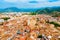 Collegiate Basilica of Xativa aerial panoramic view, Spain