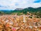 Collegiate Basilica of Xativa aerial panoramic view, Spain