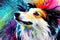 Collie dog with paint splashes