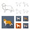 Collie, labrador, boxer, poodle. Dog breeds set collection icons in outline,flat style vector symbol stock illustration