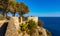 Colline du Chateau Castle Hill landscape terrace and Tour Bellanda Tower in Nice over French Riviera in France
