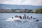 Collingwood, Ontario / Canada - August 22nd: A local Fishing Charter boat returns to the Collingwood harbour with a group of touri