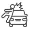 Collision with pedestrian line icon. Vehicle knock down man with smash symbol, outline style pictogram on white