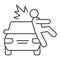 Collision with pedestrian thin line icon. Vehicle knock down man with smash symbol, outline style pictogram on white