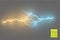 Collision of two forces with gold and blue light. Vector illustration. Hot and cold sparkling power. Energy lightning