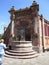 Colmar, 8th august: Covered Market Building with Statue of the Little Winemaker from Old Town of Colmar in Alsace region , France