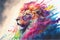 Coloful rainbow lion animal watercolor illustration painting