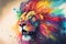 Coloful rainbow lion watercolor illustration painting colourful