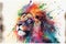 Coloful rainbow lion watercolor illustration painting colourful