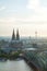 Cologne aerial overview before sunset