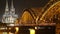 Cologne Cathedral Kolner Dom night time lapse railroad bridge