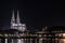 Cologne Cathedral at river rhine night shot