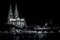 Cologne Cathedral at river rhine night shot