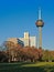 Cologne city park with radio tower and officebuildings