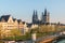 Cologne, Germany aerial view over the Rhine River.