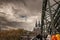 COLOGNE, GERMANY - NOVEMBER 6, 2022: Panorama of the center of Cologne, with the iconic hohenzollern bridge, or hohenzollernbrucke