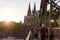 COLOGNE, GERMANY- OCTOBER 06, 2018: Tourists on the Hohenzollern Bridge. as a sign of strong love or strong friendship