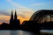 Cologne Koln Germany during sunset, Cologne bridge with cathedral